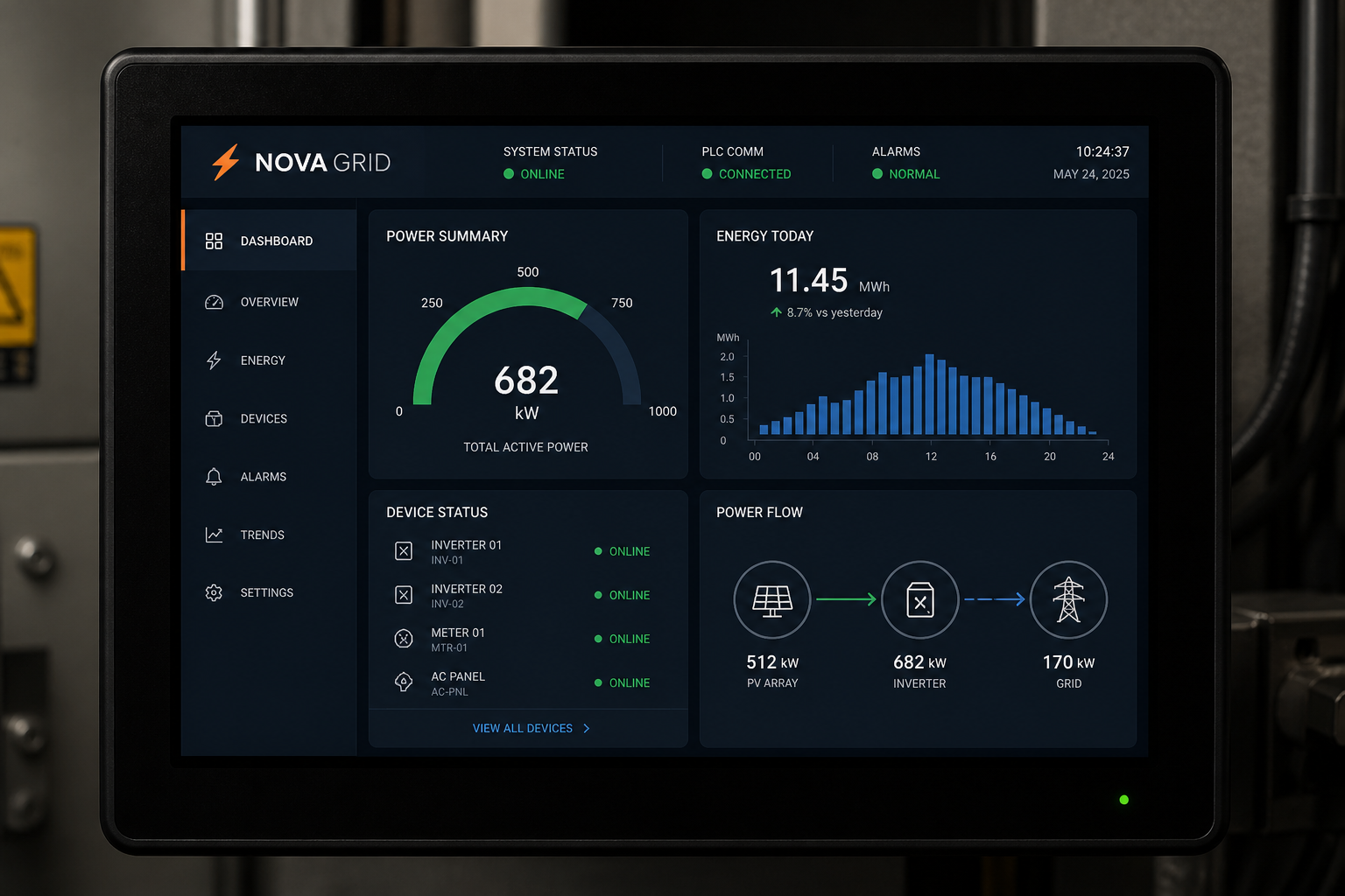 HMI 顶栏 NOVA GRID 标识（演示）