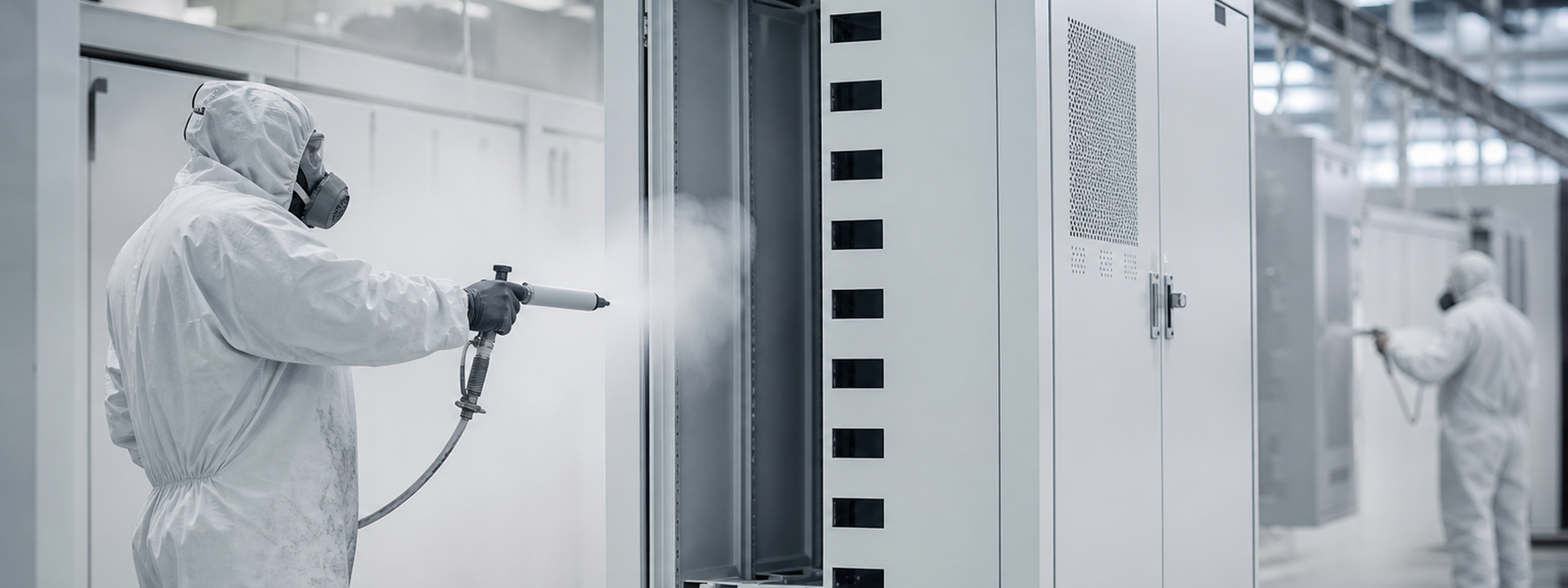 Industrial powder-coating line finishing large energy-storage cabinet panels