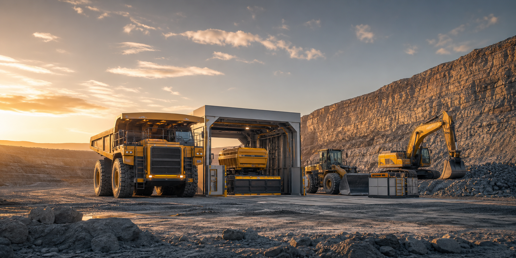 Mine engineering vehicles are refuelling at power stations.