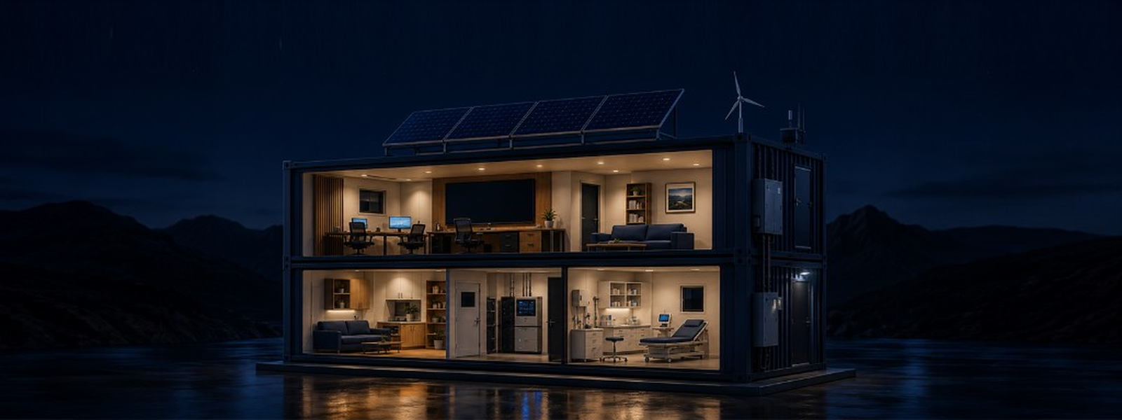 Night off-grid Microgrid station, which contains photovoltaic, wind, storage and critical loads