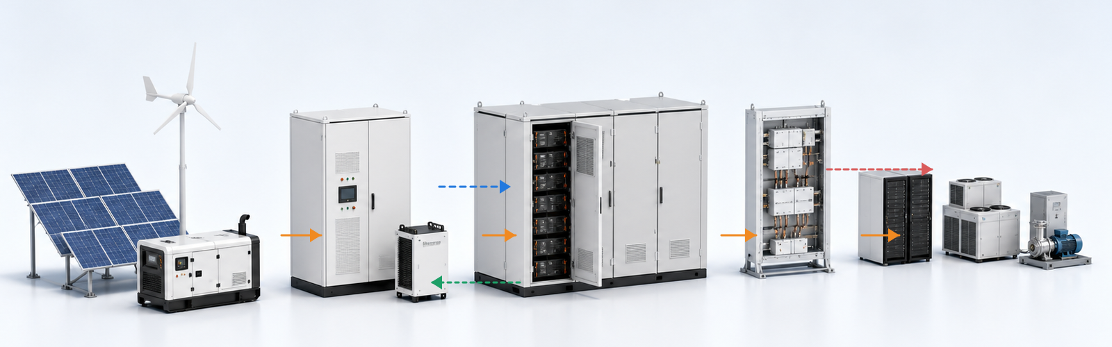 Autonomous Microgrid equipment, energy flow and control path