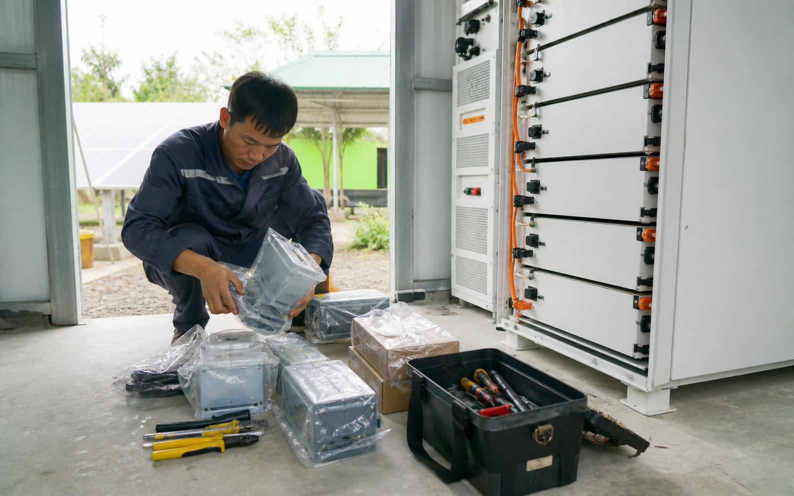 Engineers prepare critical spare parts for Energy Storage Systems off-line