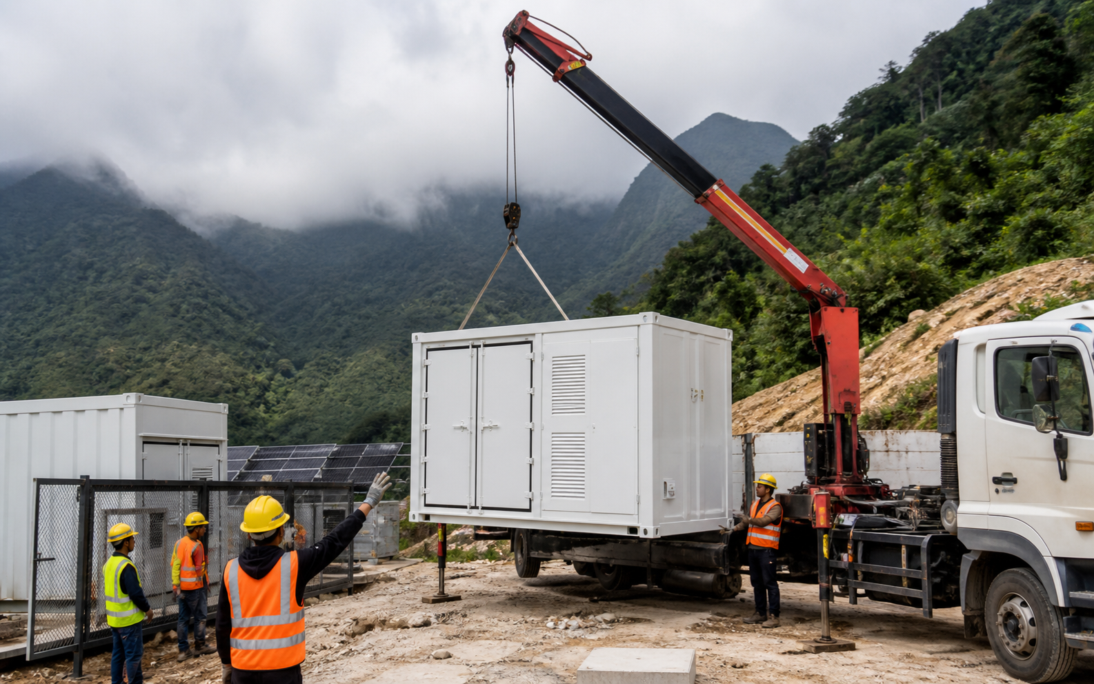 Off-grid storage module transport and suspension sites
